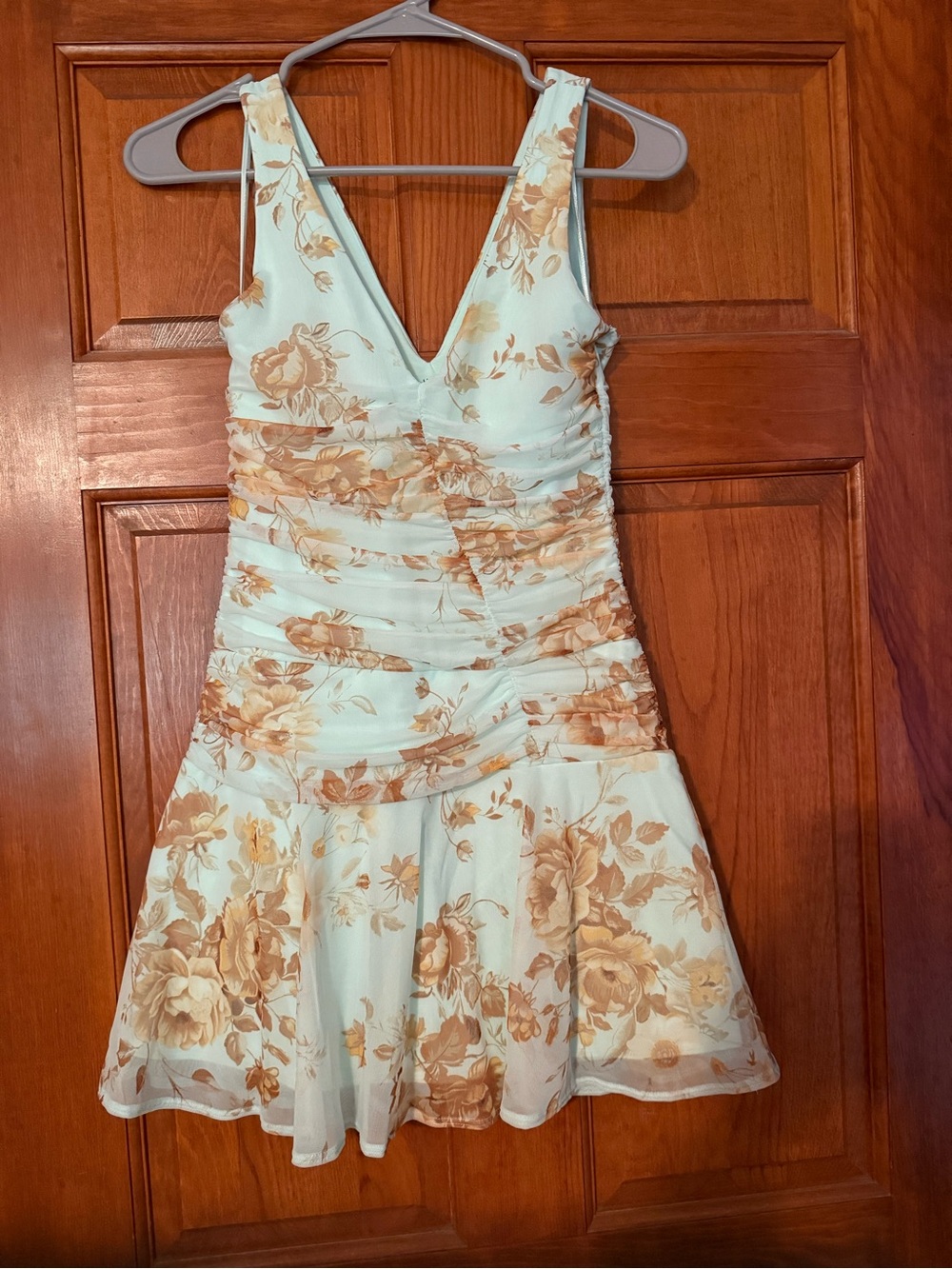 Abercrombie & Fitch Mint Blue Mini Dress with Beige Floral Print